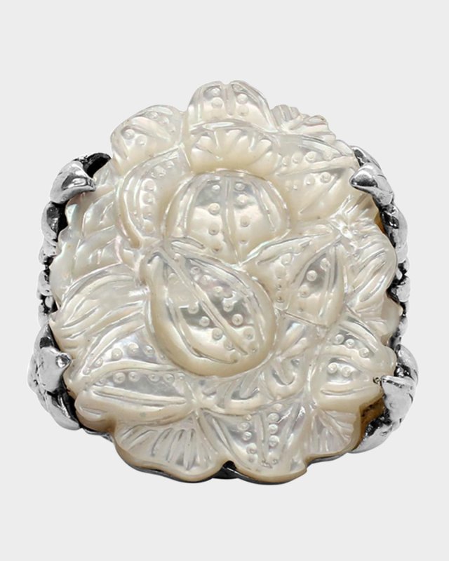 White Mother-of-Pearl Double-Shank Ring, Size